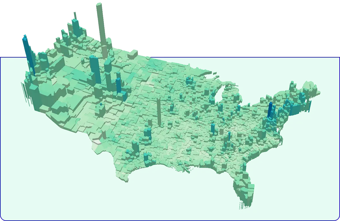 Heat map showing electric vehicles per 10,00 residents and median household income in the United States