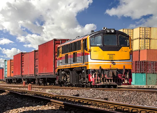 Freight train pulling cargo